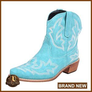 Pointed Toe Suede Ankle Booties Embroidered Western Cowgirl Chunky Heel